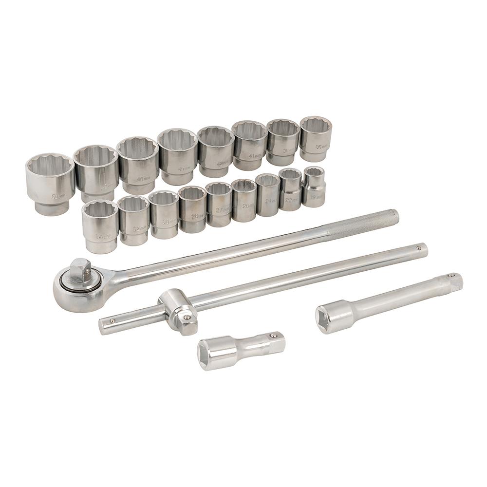 Silverline Socket Set 3/4" Drive Metric 21pce 633663, Chrome Plated to protect from rust | Toolforce
