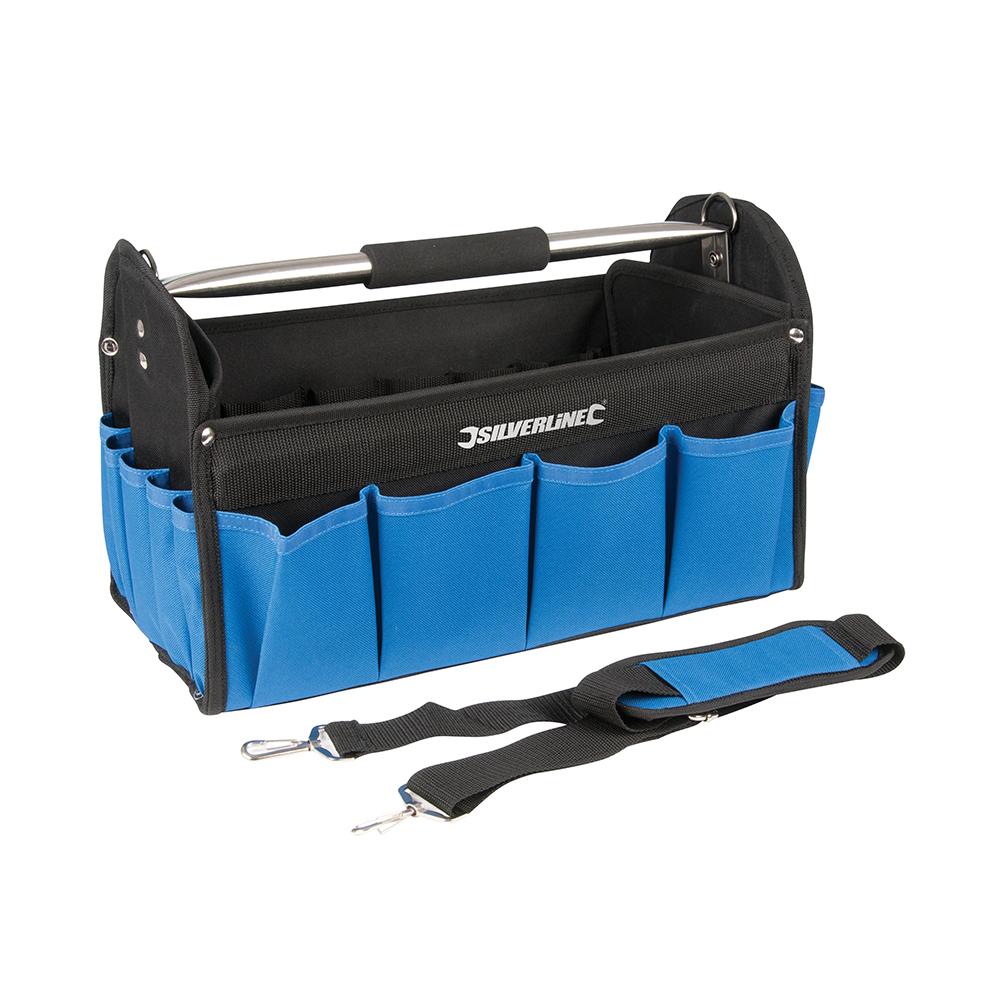 Silverline Tool Bag Open Tote 400 x 200 x 255mm 748091, Rugged, reinforced design made from tough 600D nylon | Toolforce.ie