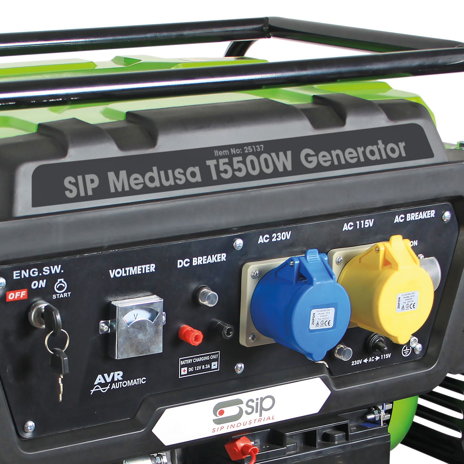 SIP Medusa T5500W Generator 25137 control panel with 110V and 230V power sockets