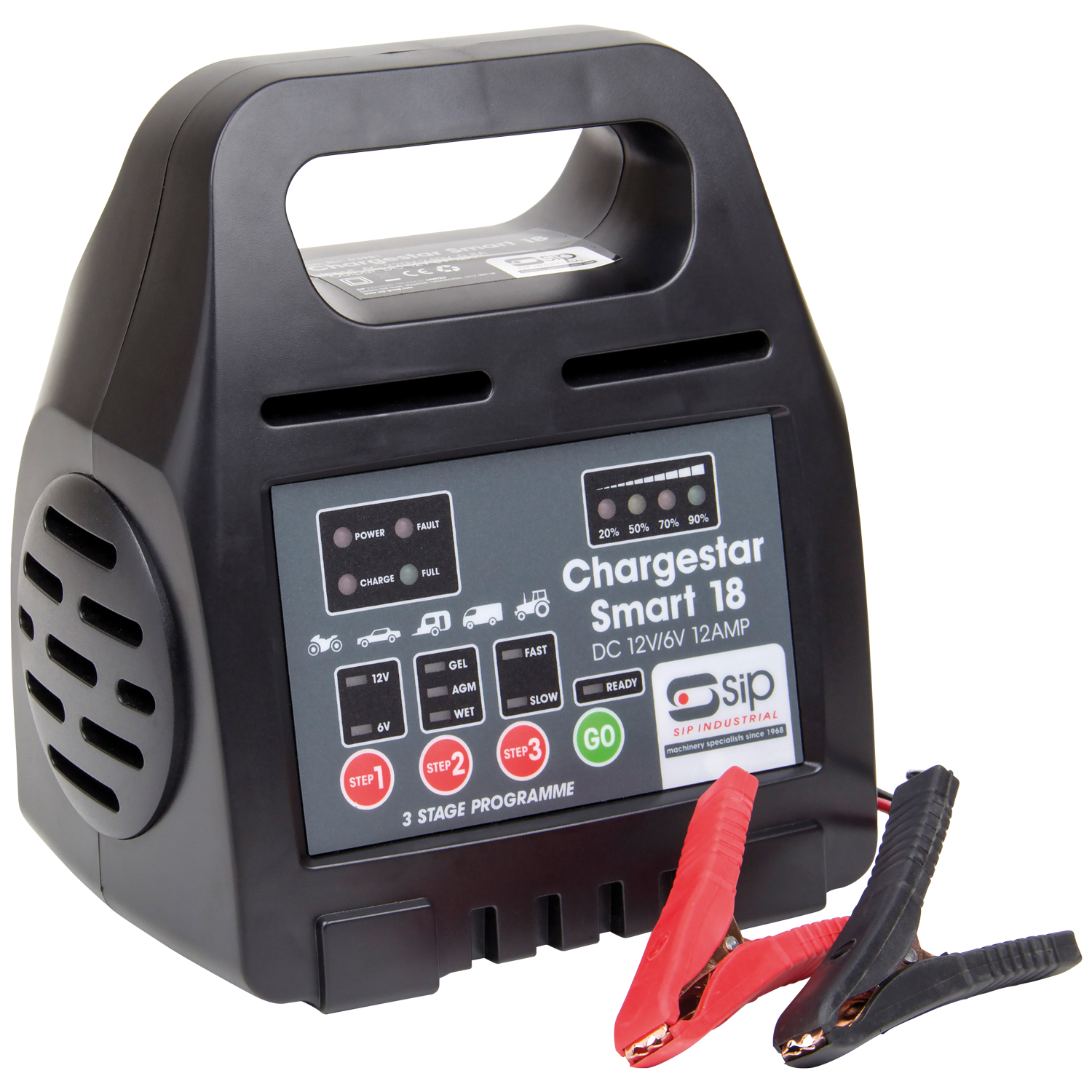 SIP Chargestar Smart 18 Battery Charger & Maintainer 3-stage charging programme for WET, AGM, and GEL batteries