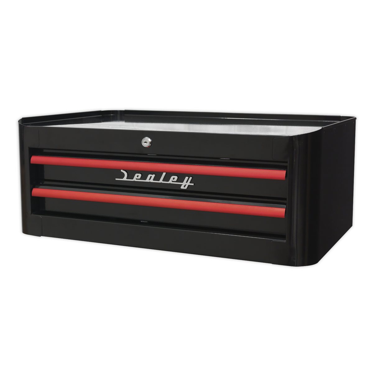 Sealey Mid- tool Box 2 Drawer Retro Style - Black with Red Anodised Drawer Pulls AP28102BR