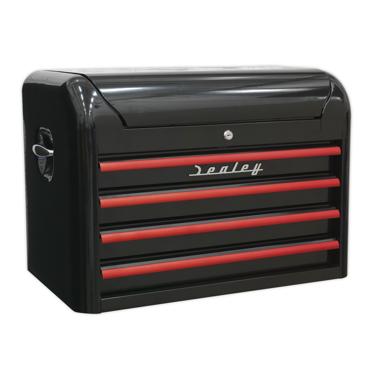 Sealey Topchest 4 Drawer Retro Style - Black with Red Anodised Drawer Pulls AP28104BR