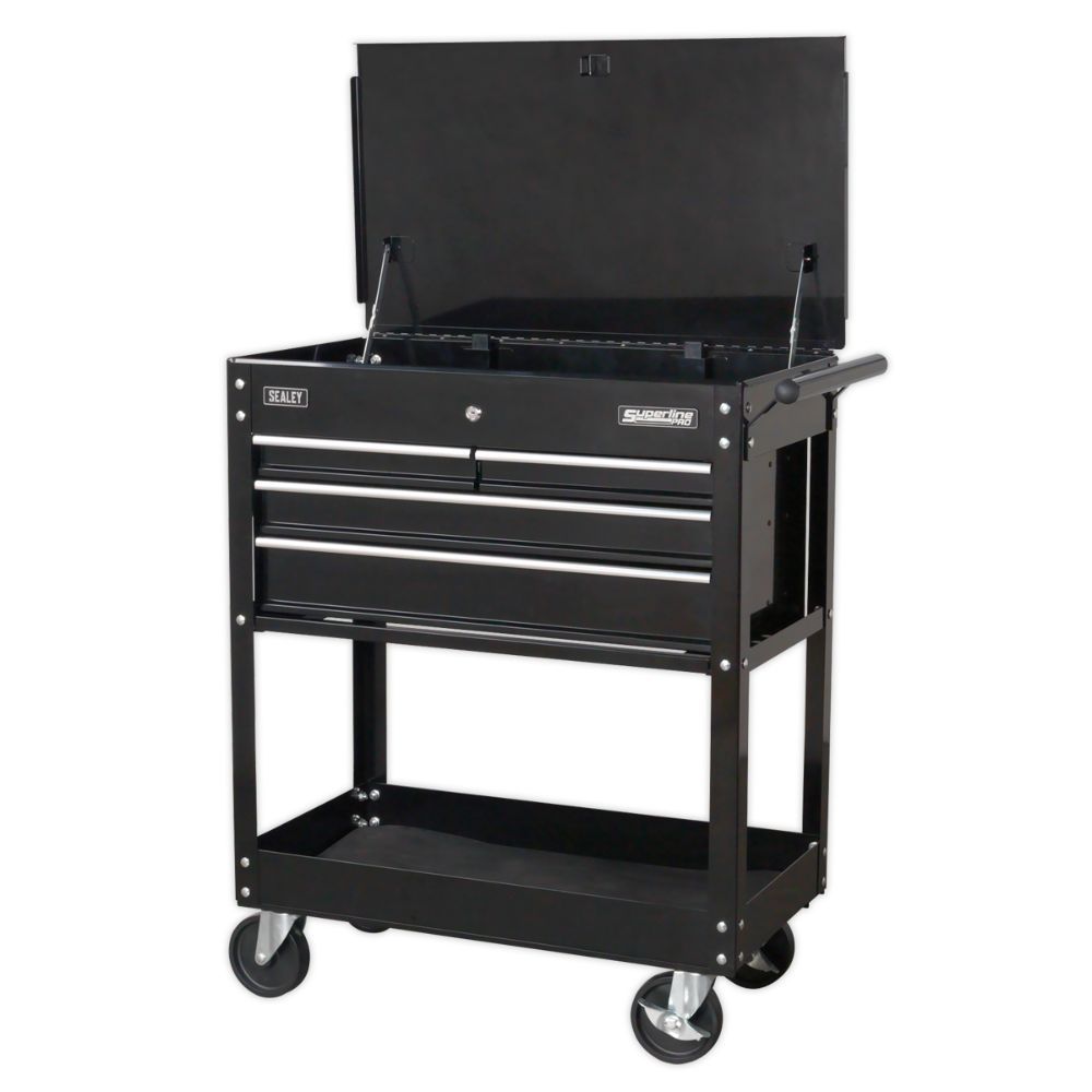 Sealey Heavy-Duty Mobile Tool & Parts Trolley with 4 Drawers & Lockable Top - Black AP850MB