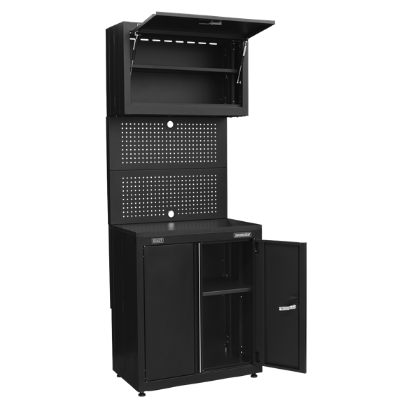 Sealey Modular Base & Wall Cabinet APMS2HFP, Pegboard design backing panels for additional storage.