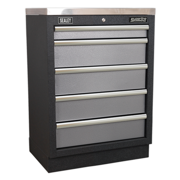 Sealey Superline Pro Modular 5 Drawer Cabinet 680mm APMS59, Five drawers fitted with ball bearing slides.