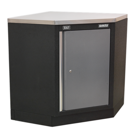 Sealey Modular Corner Floor Cabinet 865mm APMS60, Concealed snap-close magnets on doors.
