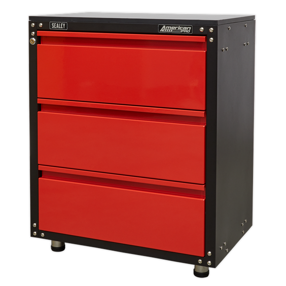 Sealey American Pro Modular 3 Drawer Cabinet with Worktop 665mm APMS82, Use as part of a complete garage storage system or as an individual storage unit.