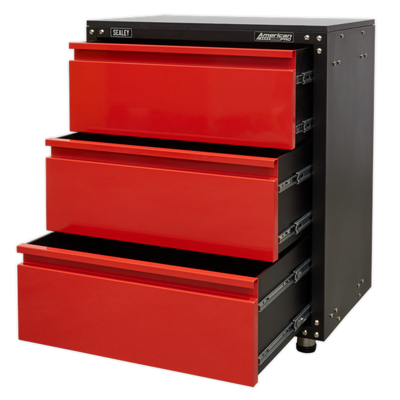 Sealey American Pro Modular 3 Drawer Cabinet with Worktop 665mm APMS82, Supplied with worktop and a lock with two keys.