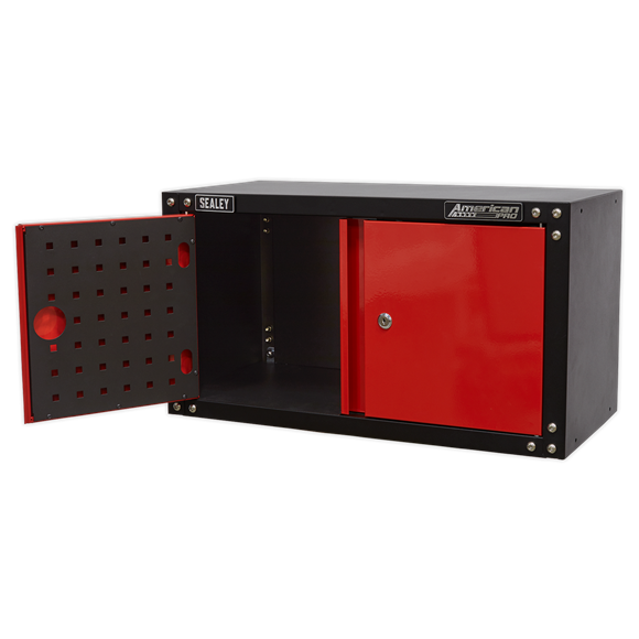 Sealey American Pro Modular 2 Door Wall Cabinet 665mm APMS85, Features perforated pegboards on the inside of each door, ideal for tool storage.