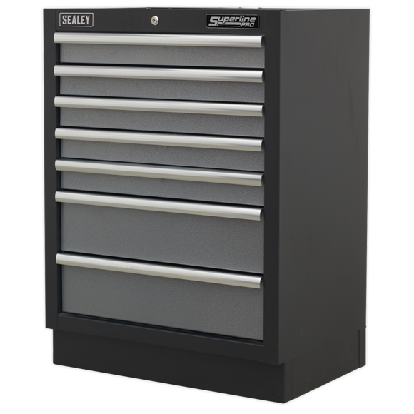 Sealey Modular Tool Storage System Stainless Steel Worktop 2.04m  APMSSTACK12SS, Aluminium handles and drawer pulls.