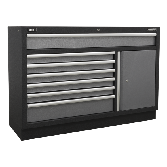 Sealey Modular Tool Storage System Stainless Steel Worktop APMSSTACK14SS, Aluminium handles and drawer pulls.