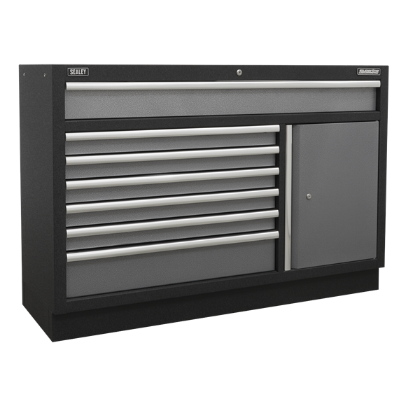 Sealey Modular Tool Storage System Wooden Worktop APMSSTACK14W, Aluminium handles and drawer pulls.