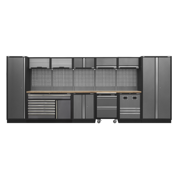 Sealey Modular Tool Storage System Wooden Worktop APMSSTACK16W, Tough and durable construction with a hammered metal finish.