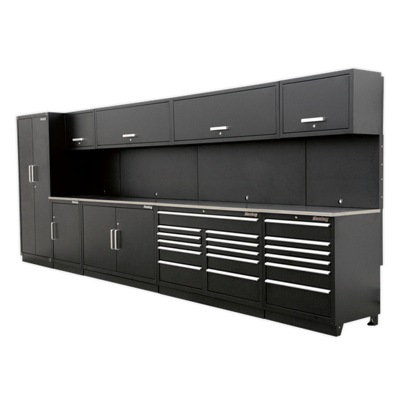 Sealey Modular Tool Box Storage System APMSSTEEL, Brushed aluminium drawer pulls and handles.