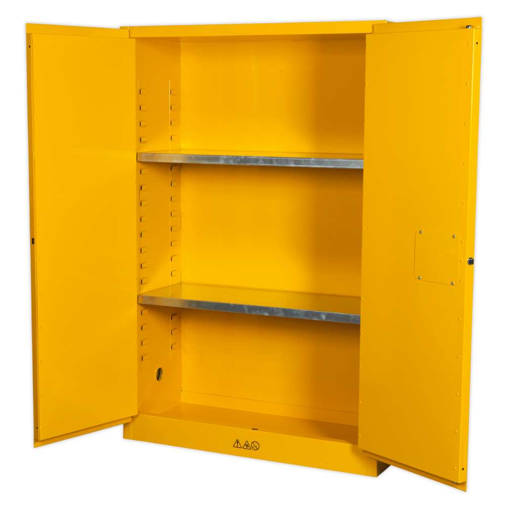 Sturdy metal construction with yellow powder coated finish.
