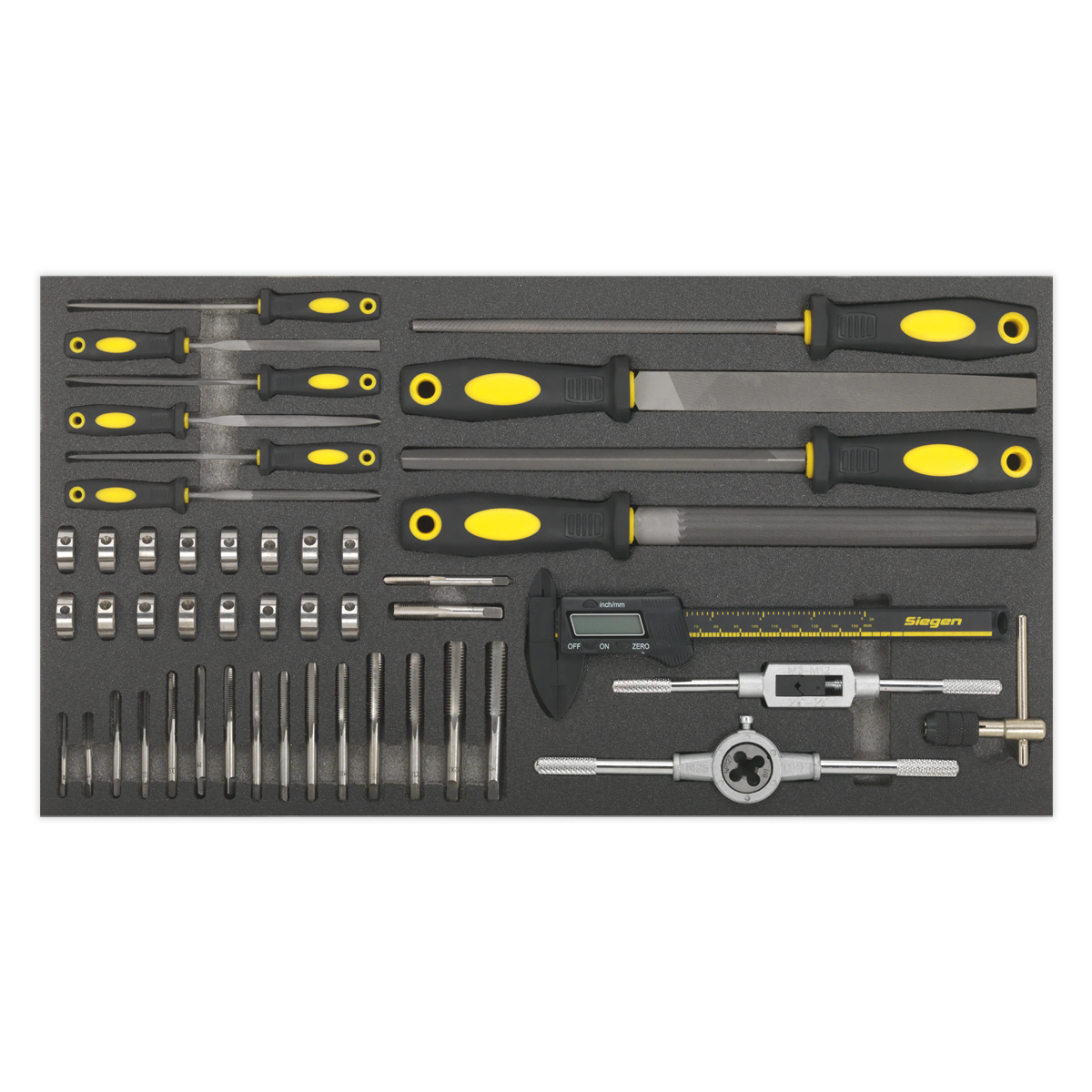 Sealey Tool Tray with Tap & Die, File & Caliper Set 48pc S01132