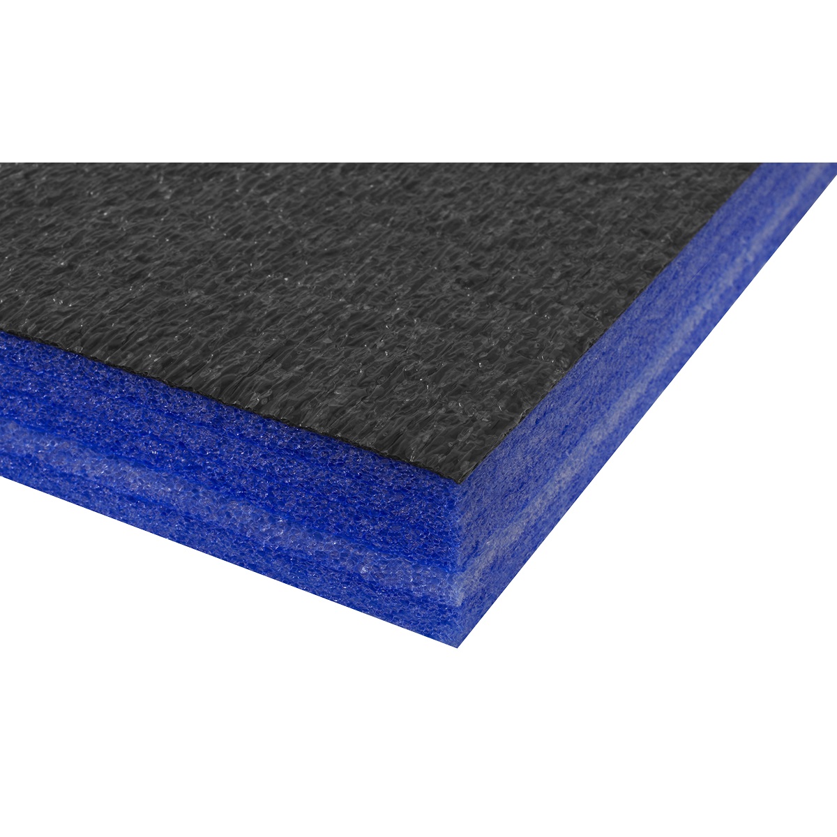 Sealey Easy Peel Shadow Foam® Blue/Black 1200 x 550 x 50mm SF50B, Layered foam allows for depths to be set to suit the tool.