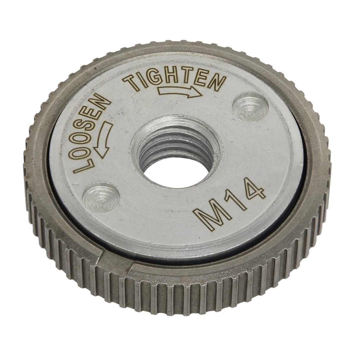 Quick change locking nut for angle grinders