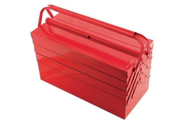 Large capacity tool box. Overall dimensions: 530mm x 250mm x 200mm (closed) / 800mm (open). Weight: 5.4kg.