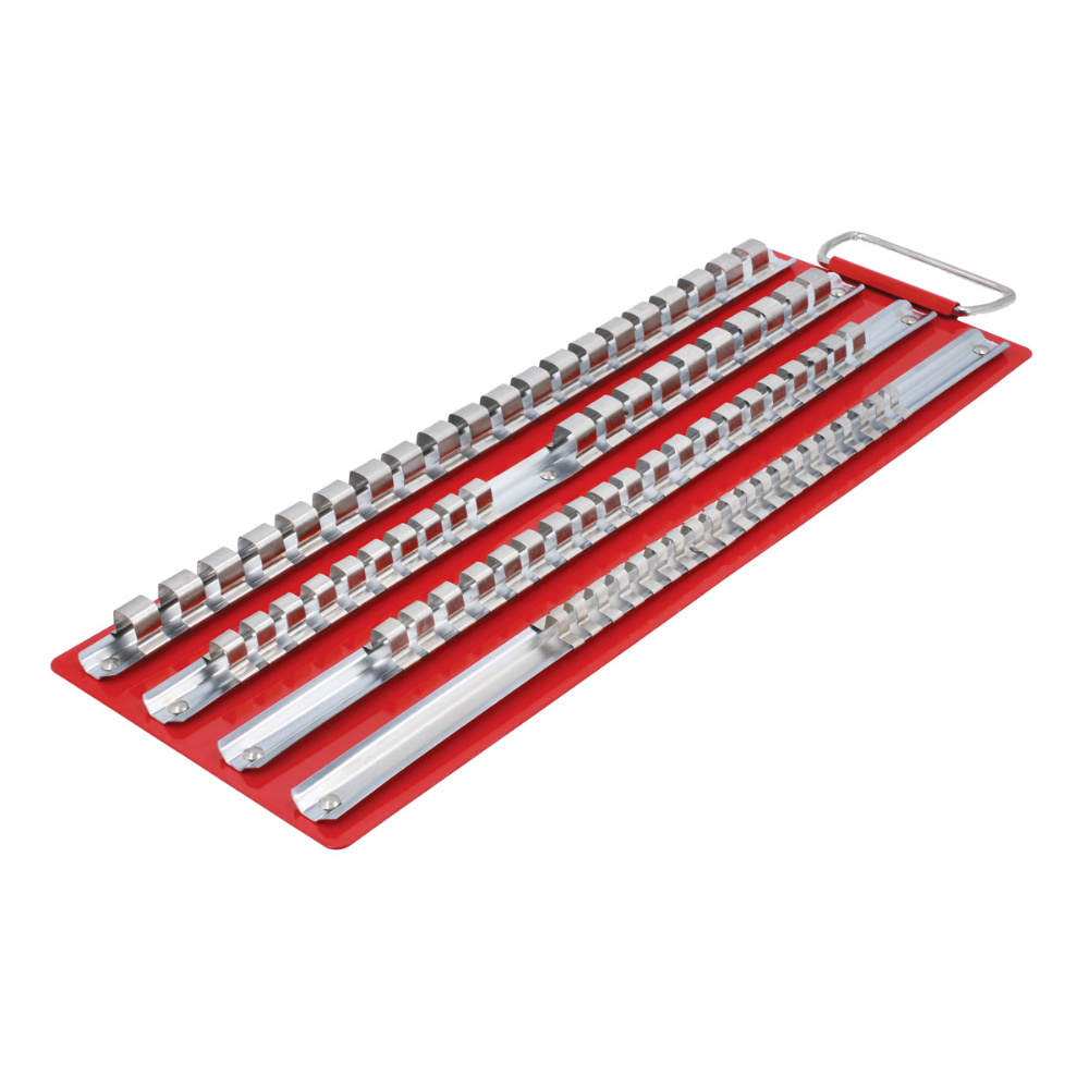 Durable steel tray with red gloss finish. Size: 420 x 152mm.