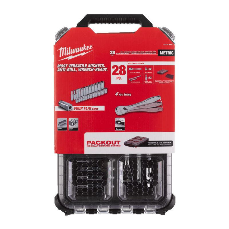 Milwaukee 1/4″ Metric 28pc Ratchet + Socket set in Packout 4932478812