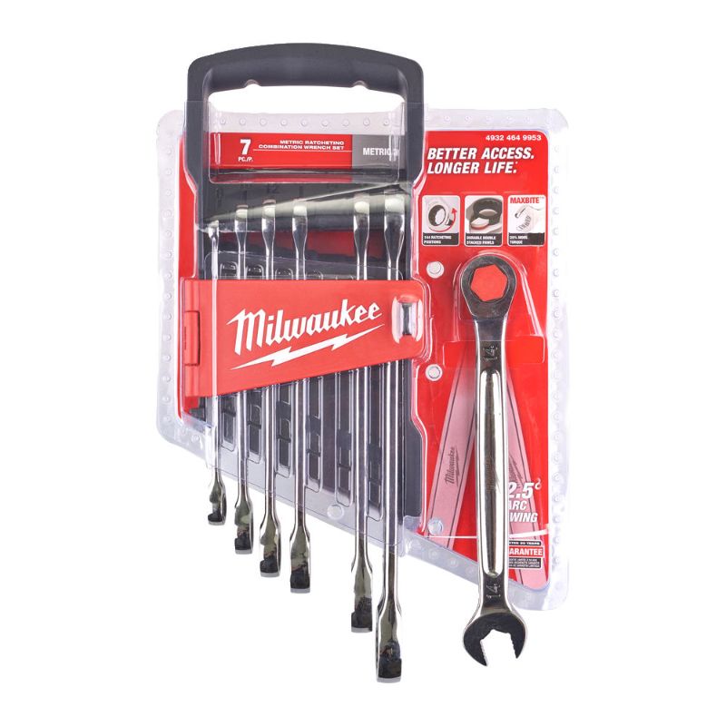 Milwaukee 7 pc Maxbite Ratcheting Metric Combination Spanner Set 4932464993