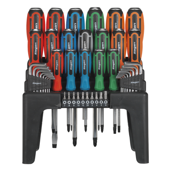 Sealey Hammer-Thru Screwdriver, Hex Key & Bit Set 44pc S01106 | Chrome Vanadium steel satin finish hexagonal shafts with shot blasted and magnetized tips. | toolforce.ie