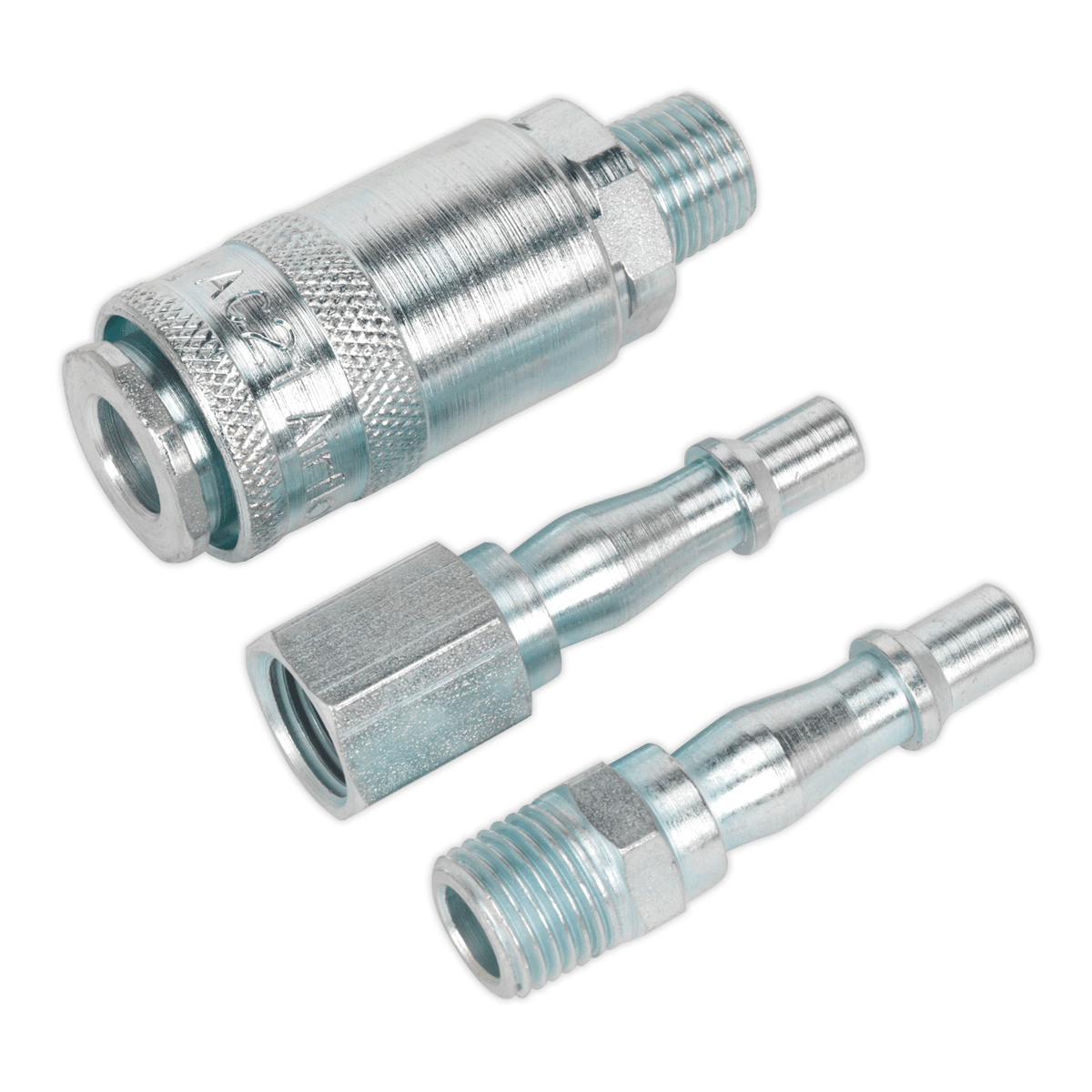Air Tool Coupling Kit 3pc 1/4"BSP | Kit comprising of male threaded coupling body together with male and female threaded adaptors. | toolforce.ie