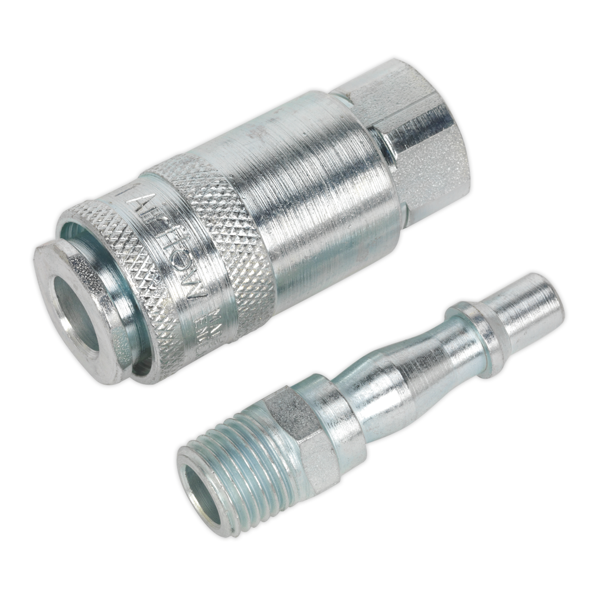 Air Tool Coupling Kit 2pc 1/4"BSP | Kit comprising of female threaded coupling body and male threaded adaptor. | toolforce.ie