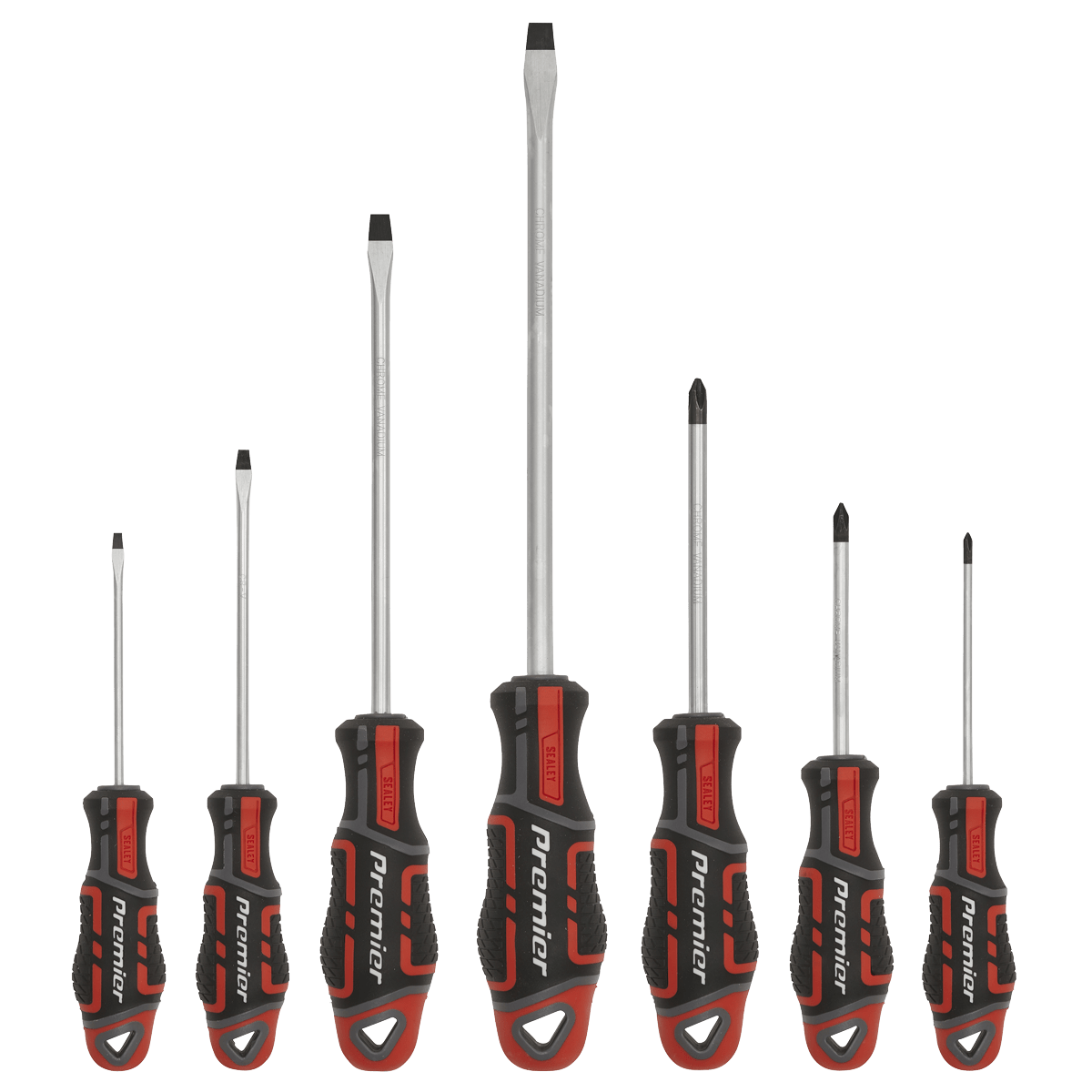 Screwdriver Set 7pc GripMAX¨ - Red | High quality Chrome Vanadium satin finished shafts with shot blasted and magnetized tips. | toolforce.ie