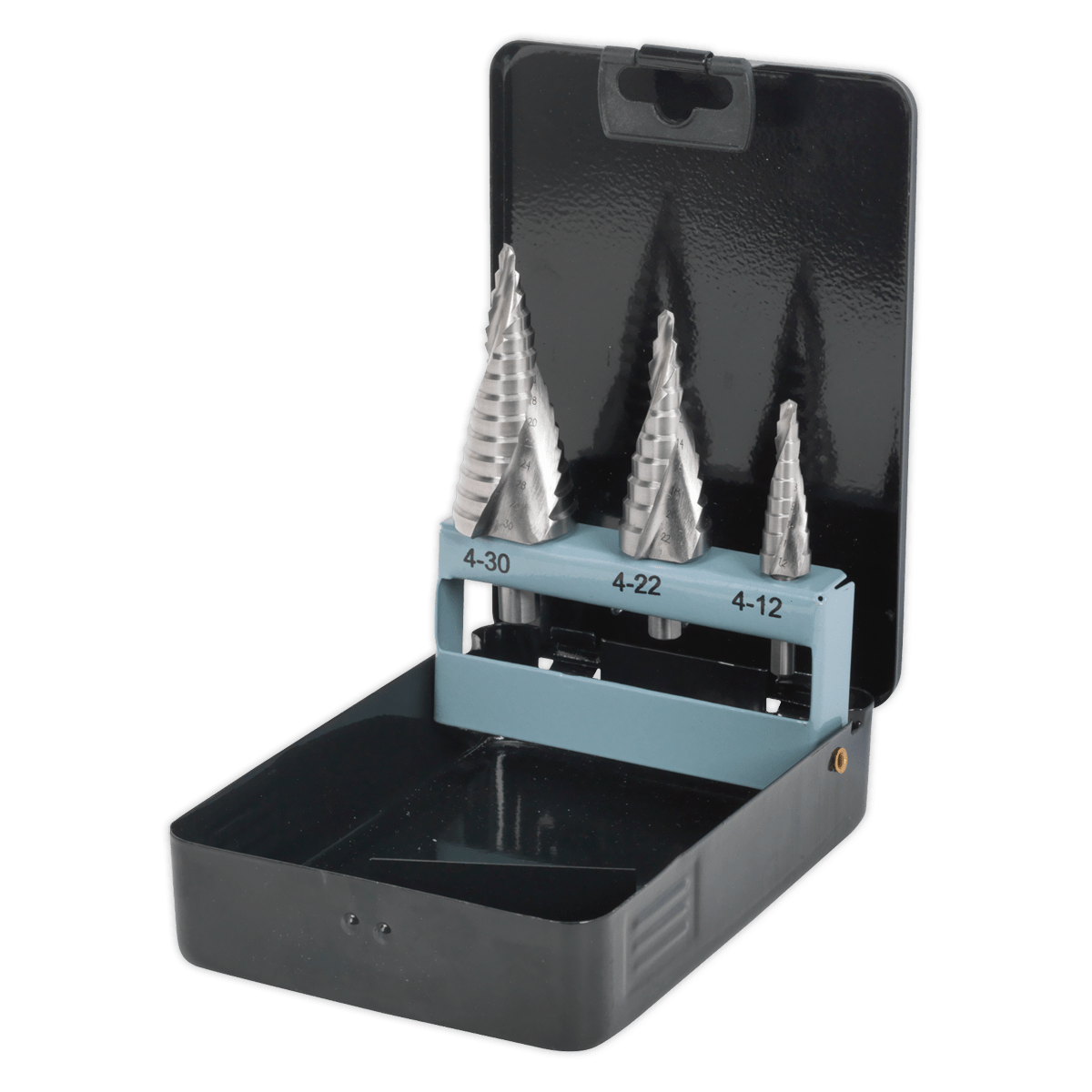 Sealey HSS 4341 Step Drill Bit Set 3pc Spiral Flute AK4749