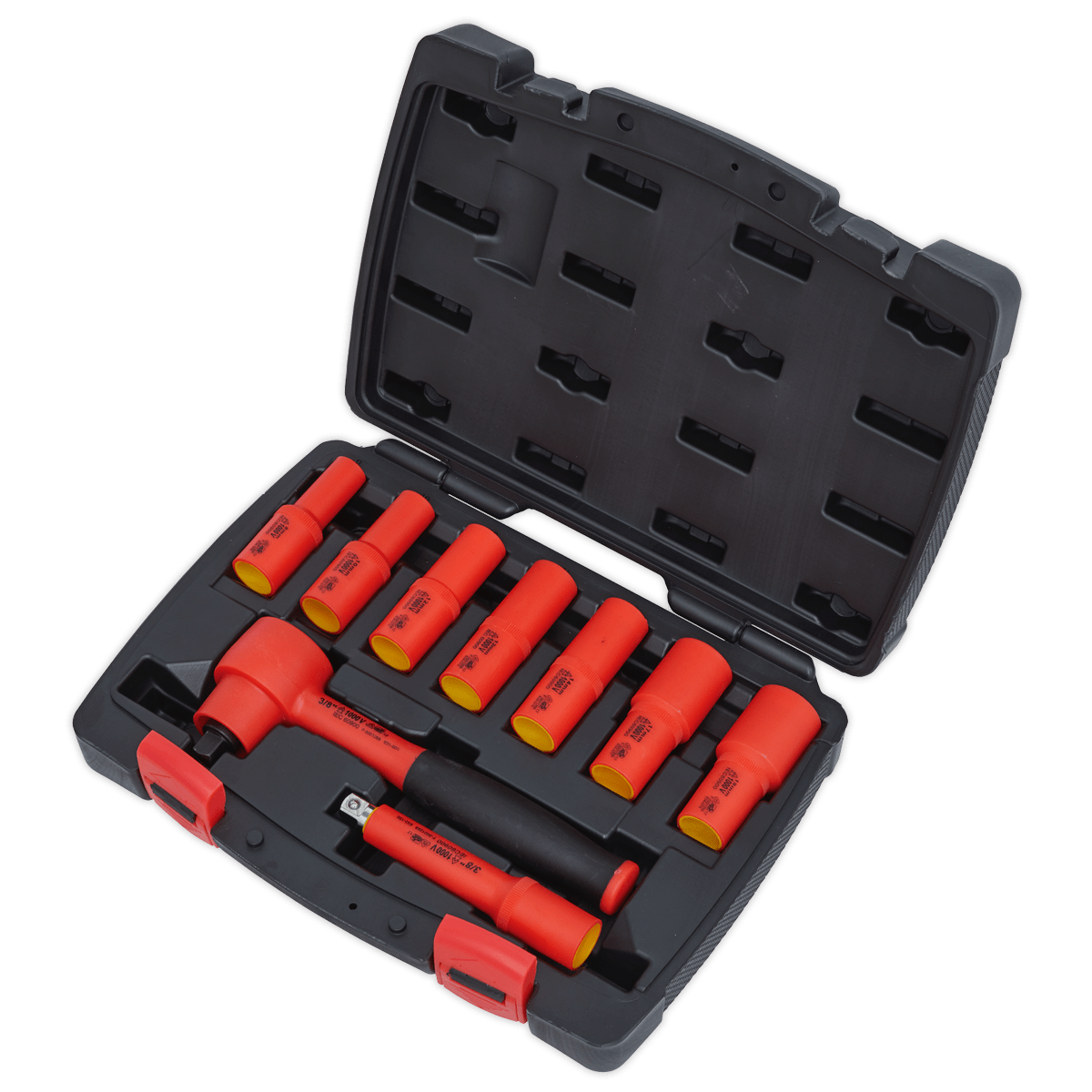 Insulated Socket Set 9pc 3/8"Sq Drive 6pt WallDrive¨ VDE Approved | Hardened and tempered Chrome Vanadium steel sockets and accessories. | toolforce.ie