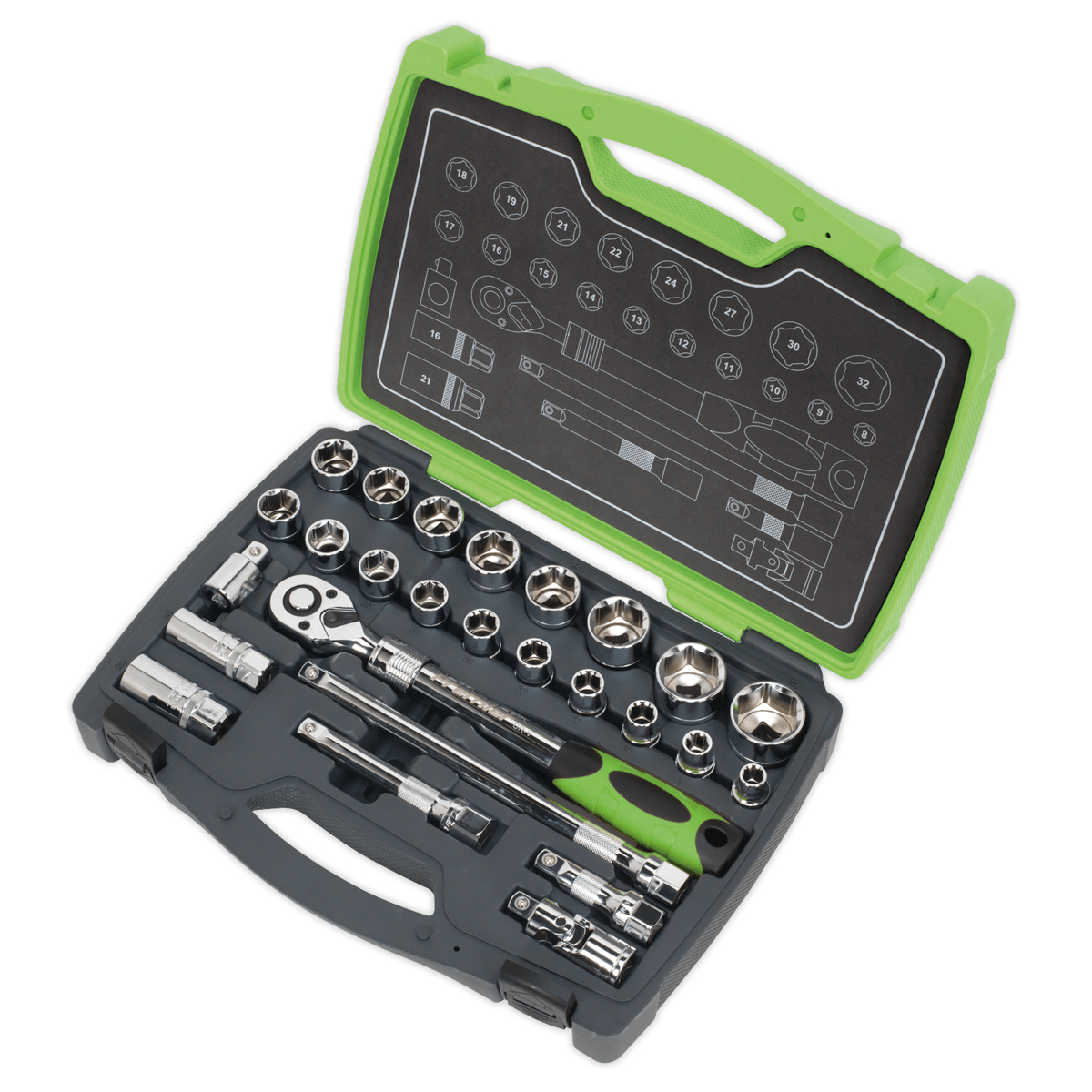 Socket Set 26pc 1/2"Sq Drive 6pt WallDrive¨ Metric | Heat treated, drop-forged Chrome Vanadium steel sockets and accessories with a fully polished mirror finish. | toolforce.ie