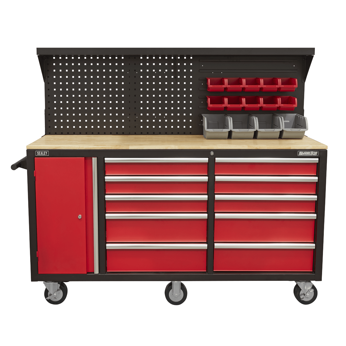 Mobile Workstation 10 Drawer with Backboard | 20mm Thick wooden worktop. | toolforce.ie