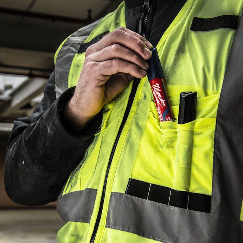 Milwaukee Hi-Visibility Vest Yellow, 10 pockets - increased carrying capacity.