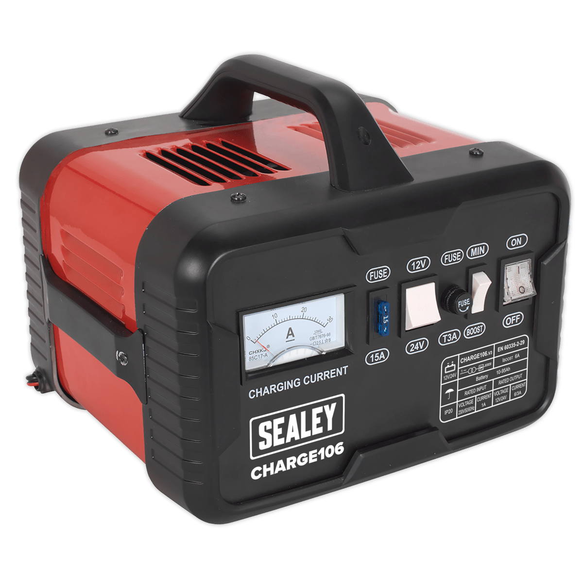 Battery Charger 8Amp 12/24V 230V | Steel case with carry handle, this single phase charger features plenty of ventilation to help maintain low transformer temperatures. | toolforce.ie