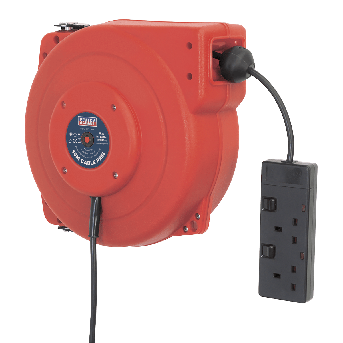 Sealey Cable Reel System Retractable 10m 2 x 230V Socket CRM10