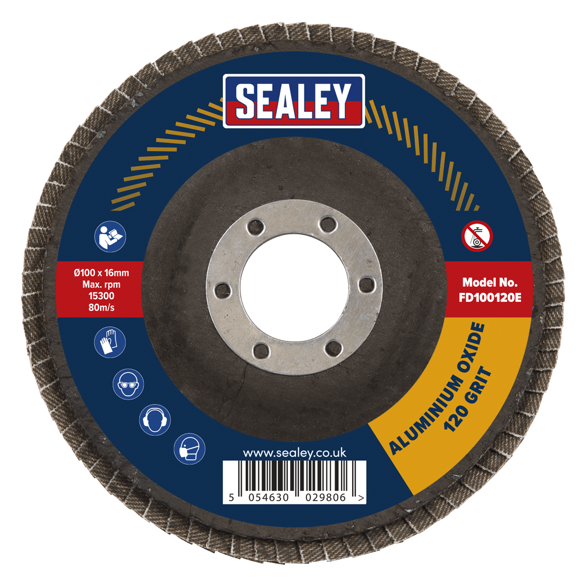 Sealey Flap Disc Aluminium Oxide 100mm 16mm Bore 120Grit FD100120E