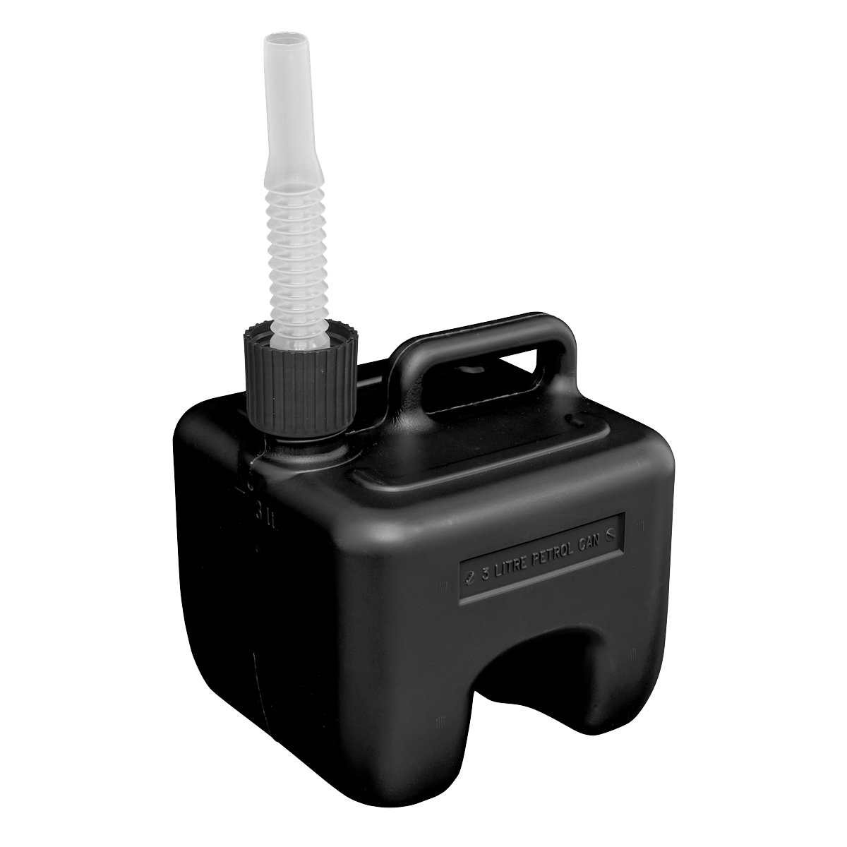 Stackable Fuel Can 3L - Black | 3L Plastic fuel can with safety screw lock cap and flexible spout. | toolforce.ie