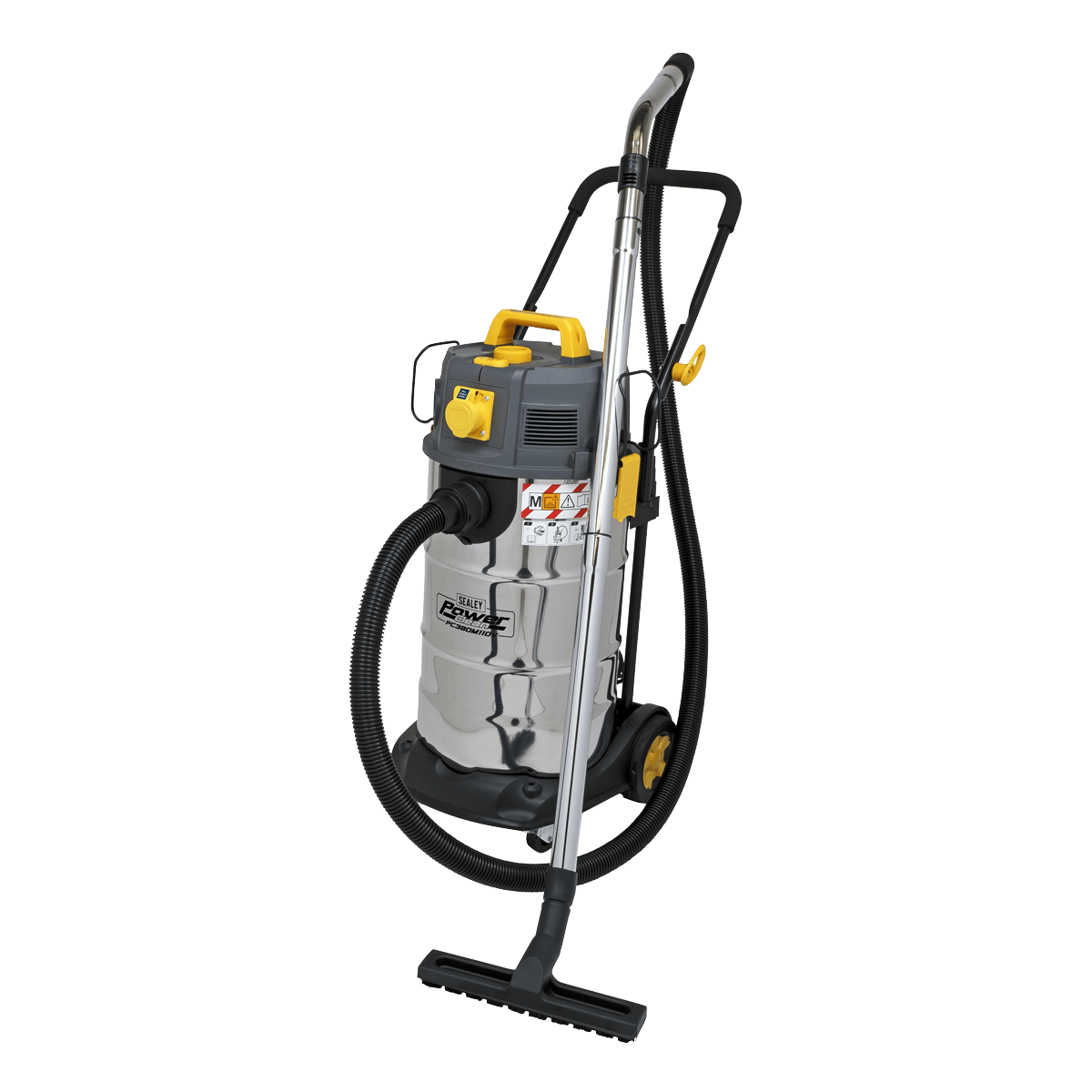 Vacuum Cleaner Industrial Dust-Free Wet/Dry 38L 1100W/110V Stainless Steel Drum M Class Filtration | 110V M Class wet and dry vacuum cleaner with a 38L stainless steel drum.