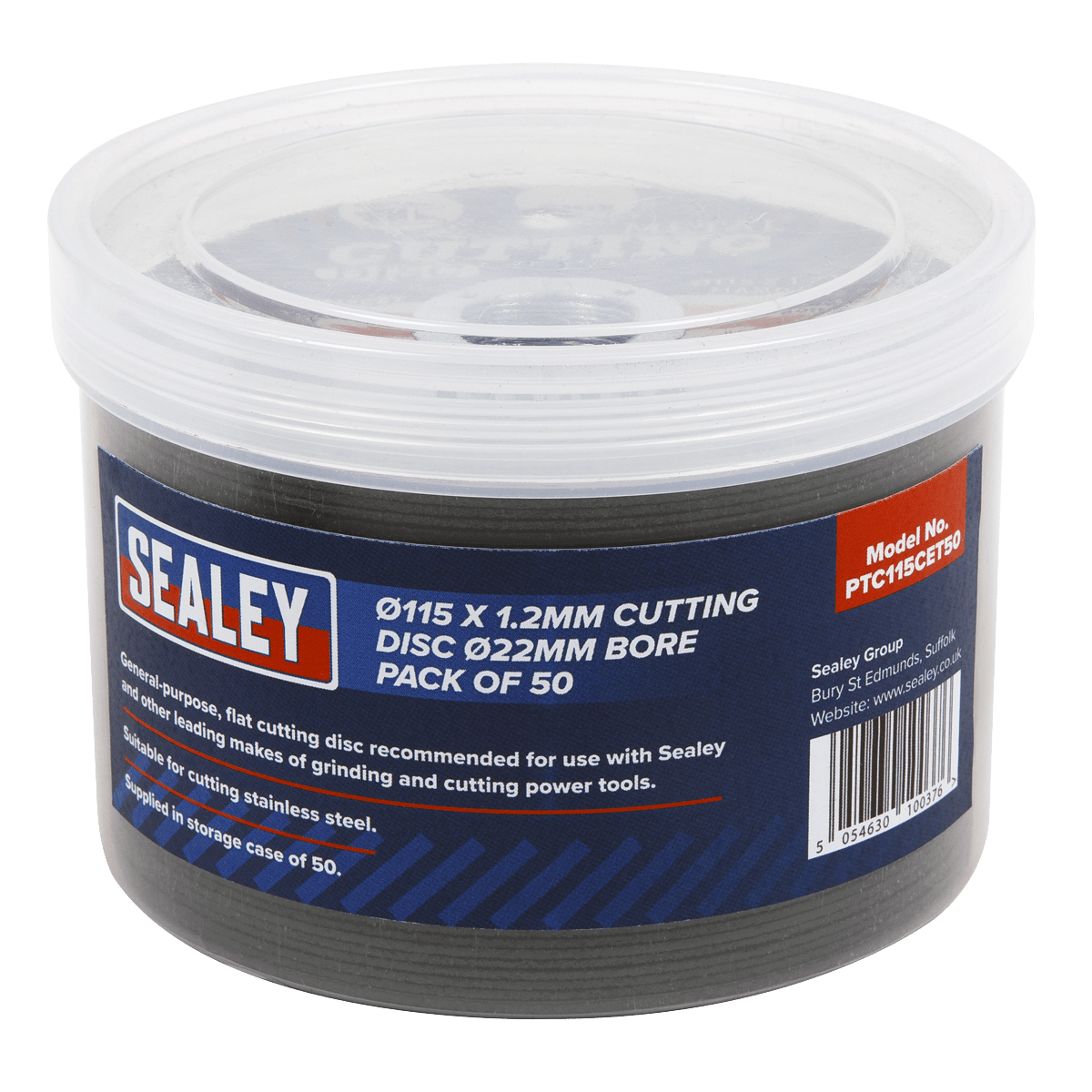 Cutting Disc Ø115 x 1.2mm Ø22mm Bore - Pack of 50 | General-purpose, flat cutting disc recommended for use with Sealey and other leading makes of grinding and cutting power tools. | toolforce.ie