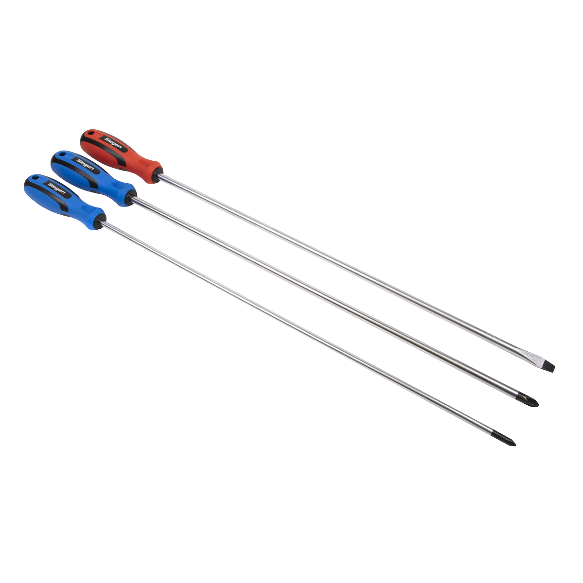 Screwdriver Set 3pc Extra-Long | Hardened and tempered 450mm extra-long Chrome Vanadium steel shafts with a satin polished finish. | toolforce.ie