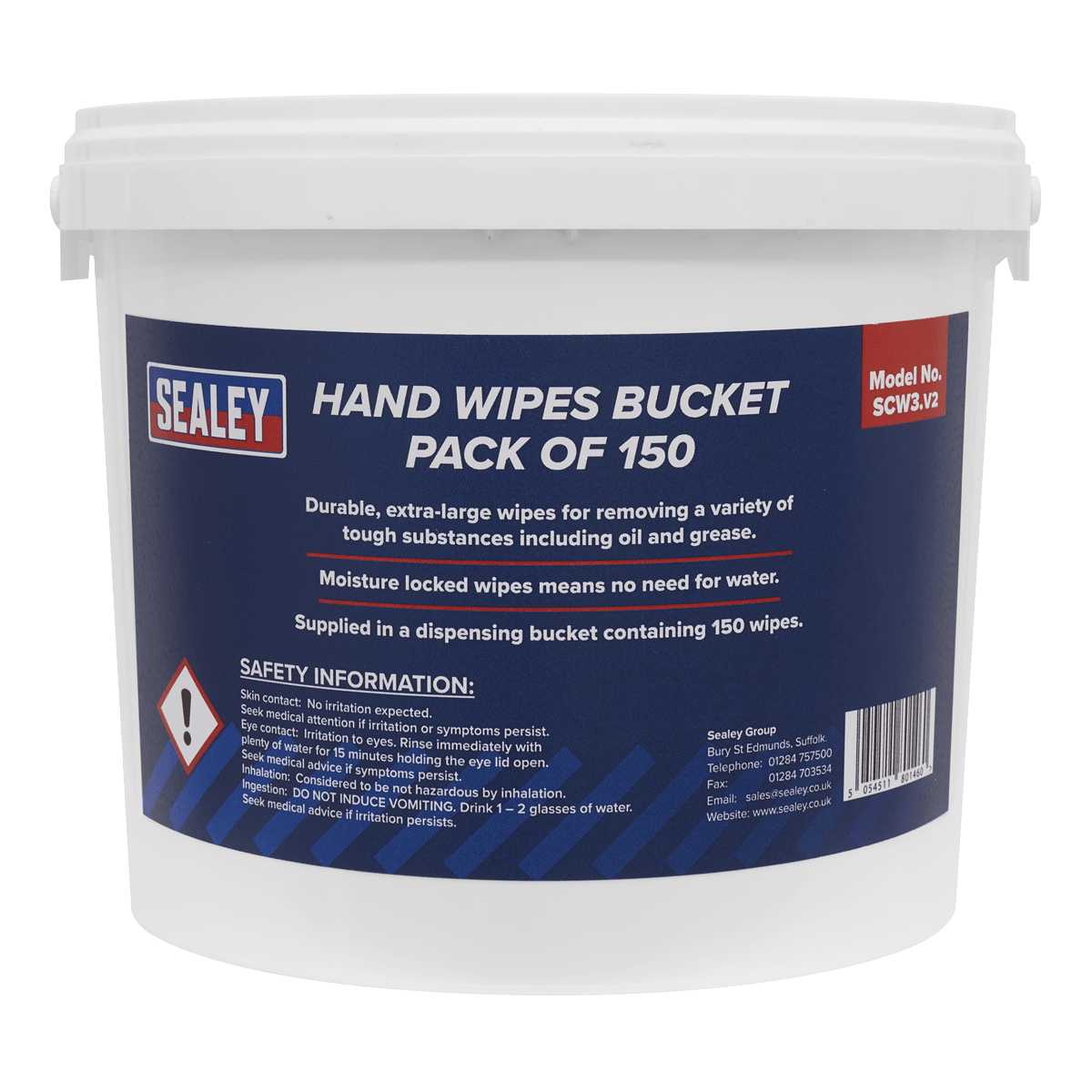 Hand Wipes Bucket - Pack of 150 | Durable, extra-large wipes for removing a variety of tough substances including oil and grease. | toolforce.ie