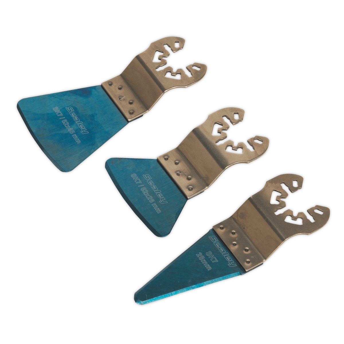 Multi-Tool Scraping Blade Set 3pc | Set of three universal quick change multi-tool attachments finished with SK7 steel blue blades. | toolforce.ie