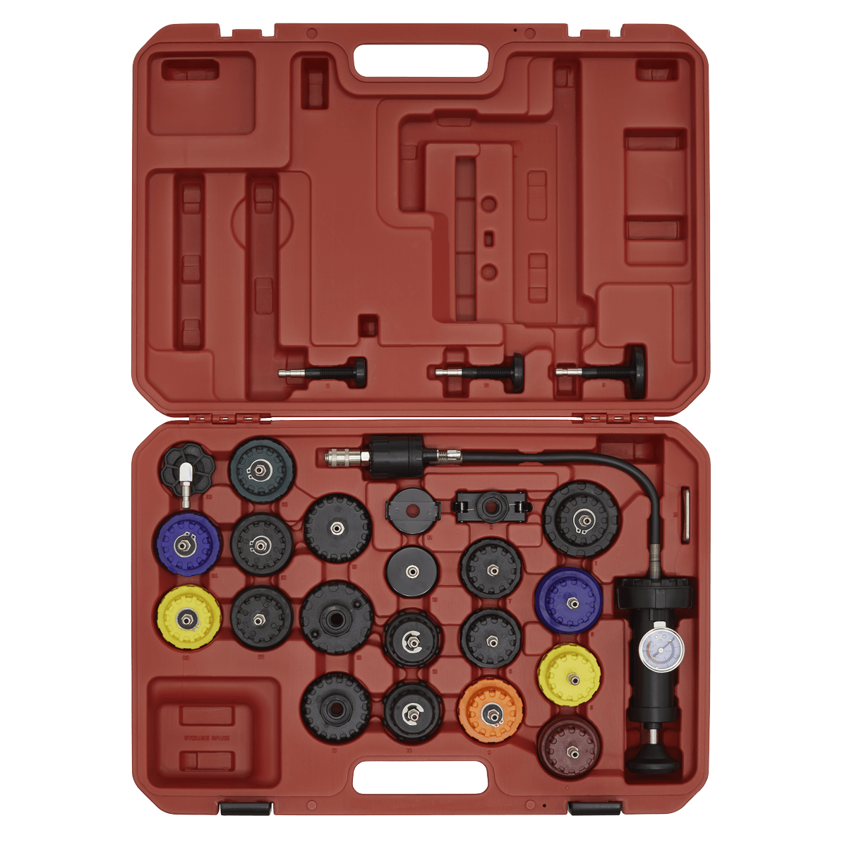 Cooling System Pressure Test Kit 25pc | Traditional style cooling system pressure testing kit. | toolforce.ie