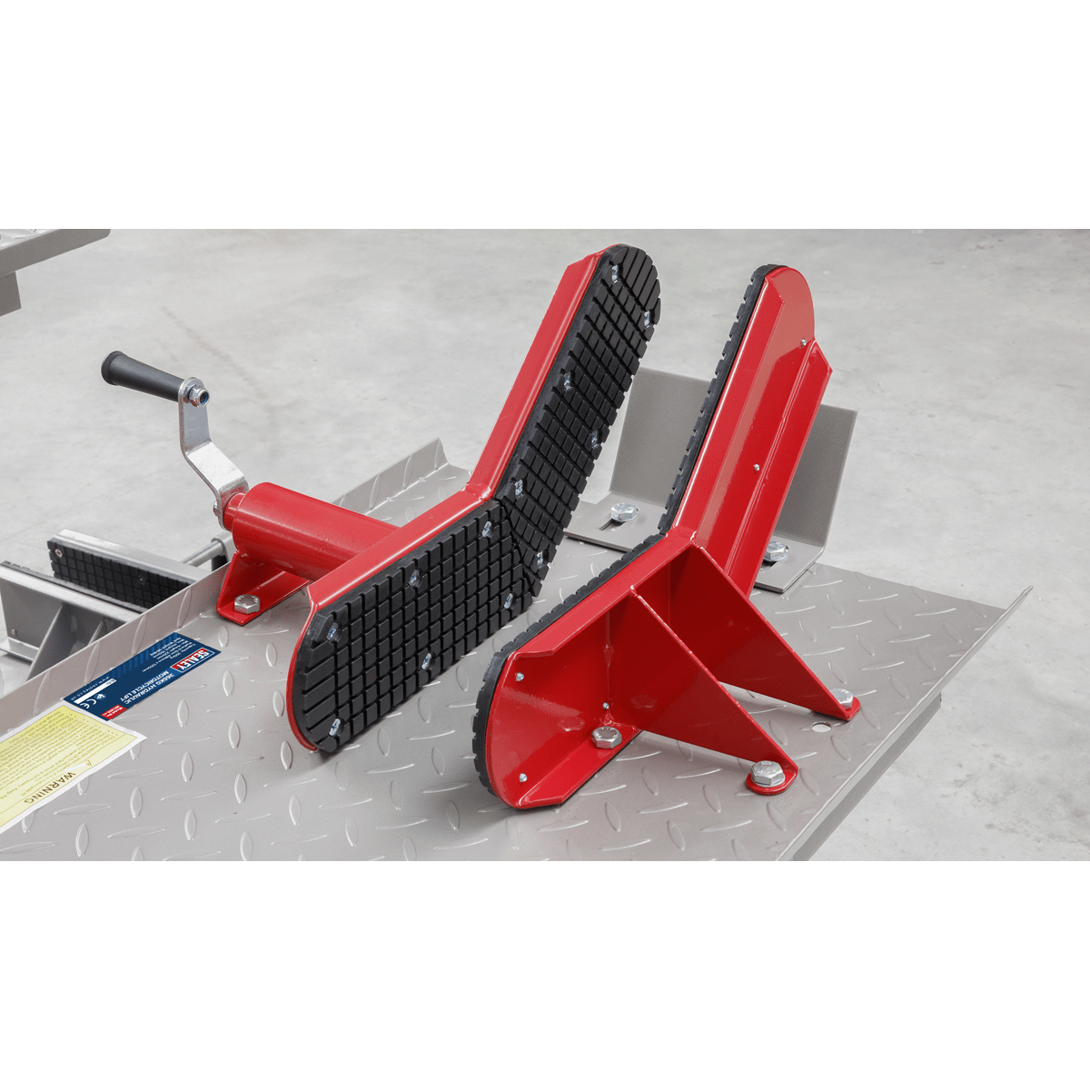 Wheel Clamp Upgrade for Motorcycle Lifts | Greatly increases stability of the motorcycle by clamping the bottom and front of the tyre, enabling easier securing of the motorcycle to the lift. | toolforce.ie