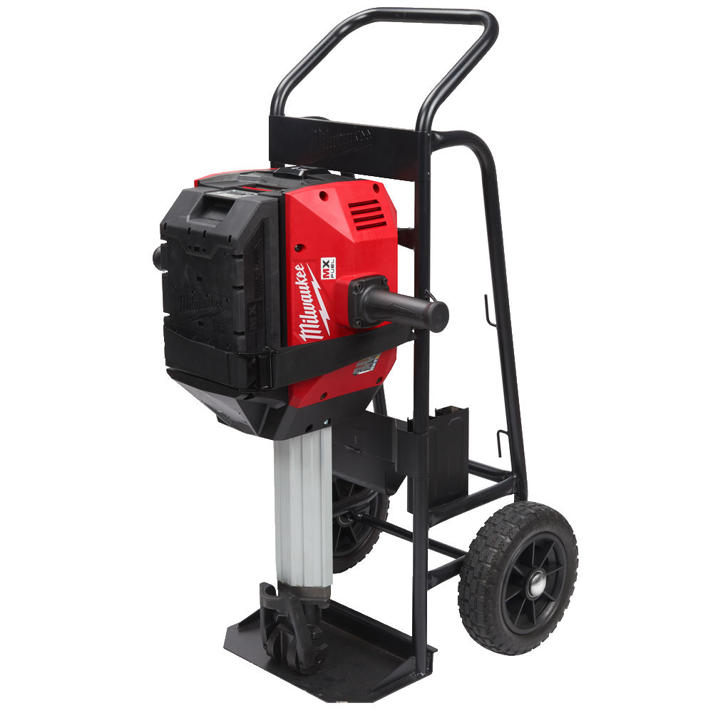 Lightweight demolition hammer cart with large rubber wheels for easy transport across uneven terrain