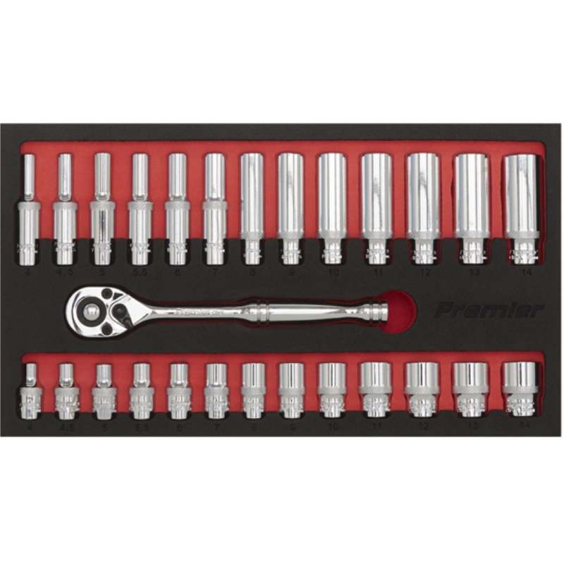 Sealey 27pc 1/4"Sq Drive Ratchet Wrench & Socket Set AK66721