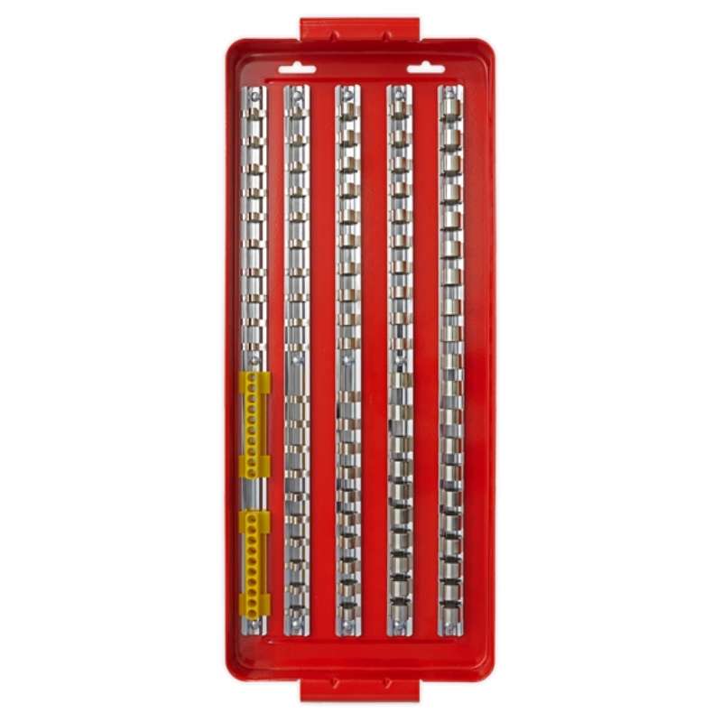 Steel tray comprised of five 430mm rails and clips suitable for retaining 1/4", 3/8" and 1/2"Sq drive sockets