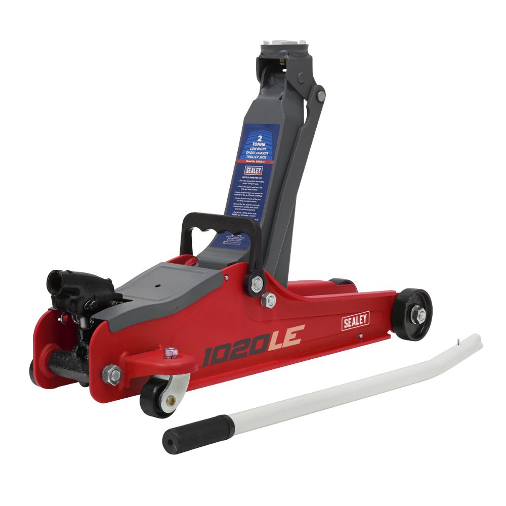 Sealey Trolley Jack 2 Tonne Low Entry Short Chassis & Accessories Bag Combo - Red 1020LEBAGCOMBO